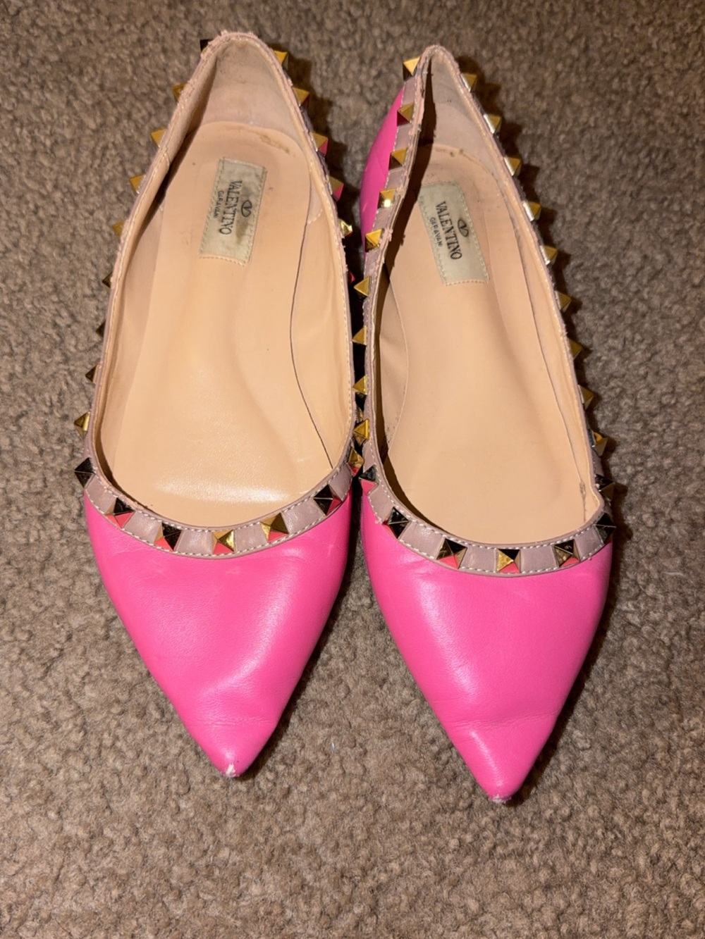 Valentino Hot Pink Rockstud Pointed Toe Flats